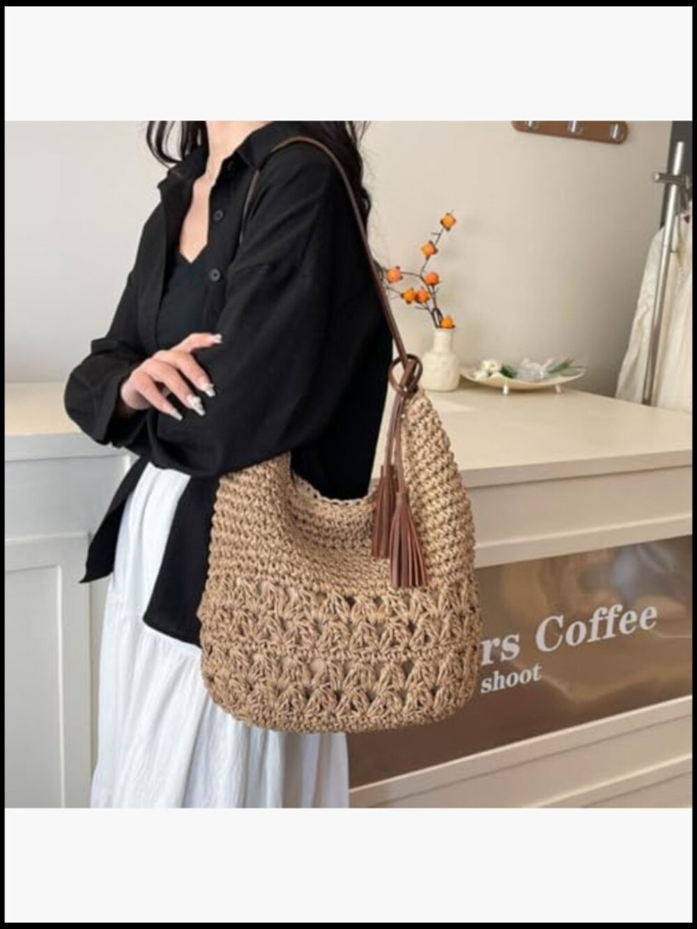 Straw Woven Tote Bag Boho Handmade Crochet Hobo Shoulder Purse Summer Beach - Picture 2 of 7